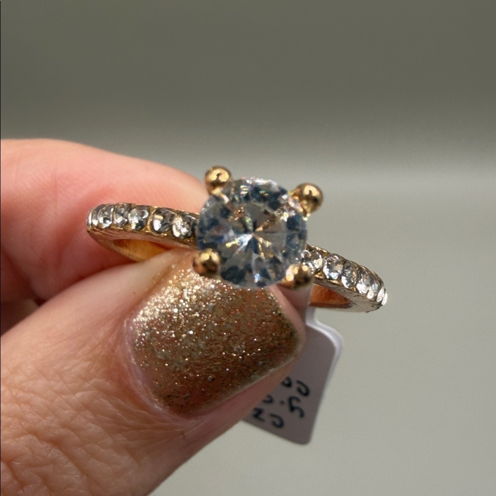 Yellow Gold Copper Round Cut Cubic Zirconia Ring Size 8